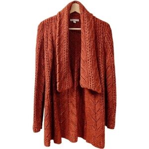 Vintage Classic Winter Flowy Chunk Knit Dress Barn Cardigan Large Cinnamon